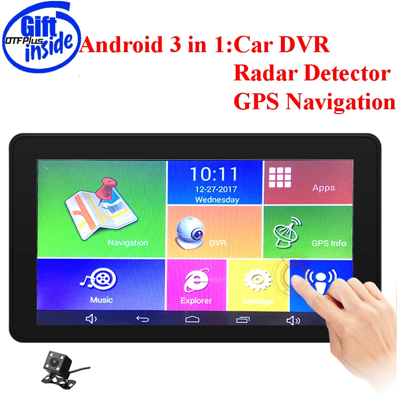 Dash cam OTFPLUS 3 в 1 камера для машины DVR Радар детектор 7 дюймов широкоугольный двойной