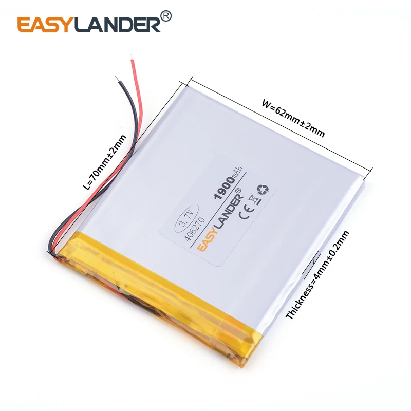 3 7 v литий-ионный аккумулятор 406270 1900MAH для Mp3 MP4 MP5 GPS PSP Мобильный bluetooth 046270 |