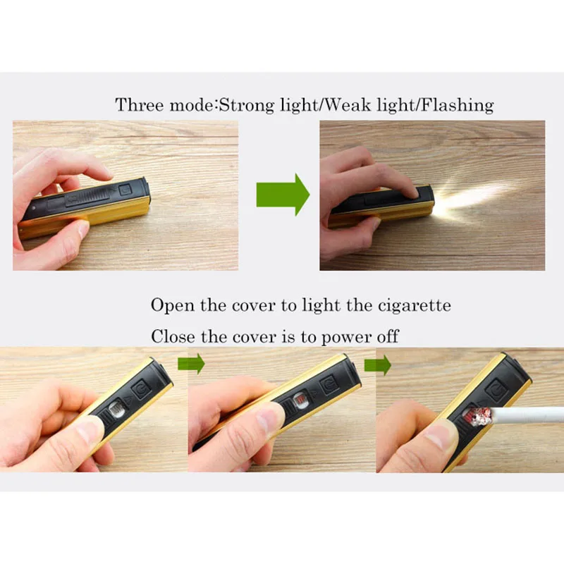 

Multi-function Flashlight USB Charging Mini Portable Self Defense LED Flashlight With Cigarette lighter Home Car Emergency Tool