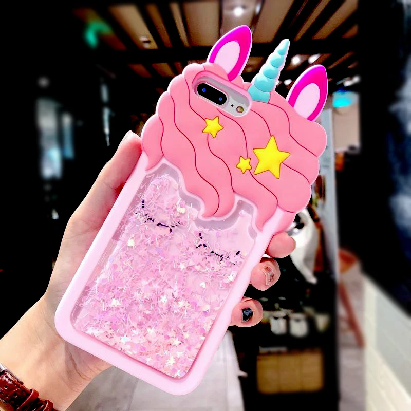 3D Cartoon Pink Quicksand Unicorn Soft Silicone Liquid Stars Case for Iphone 7 Plus 8 6 6S plus 5 S 5S SE XS Max XR X Phone |