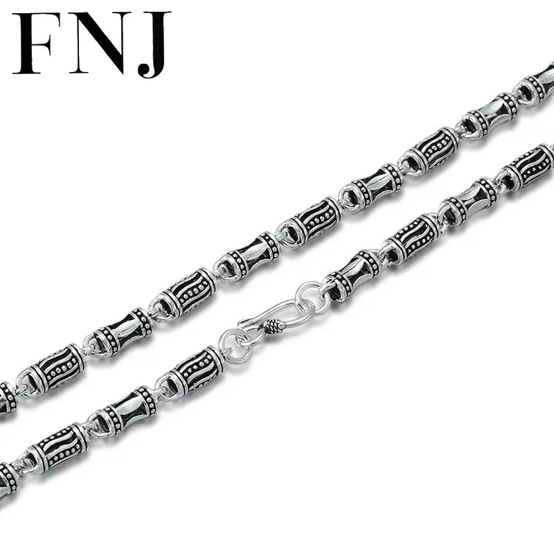 

FNJ 6mm Bamboo Chain Punk Big Necklaces 925 Silver 50cm to 65cm Fashion Original S925 Thai Silver Men Necklace Jewelry