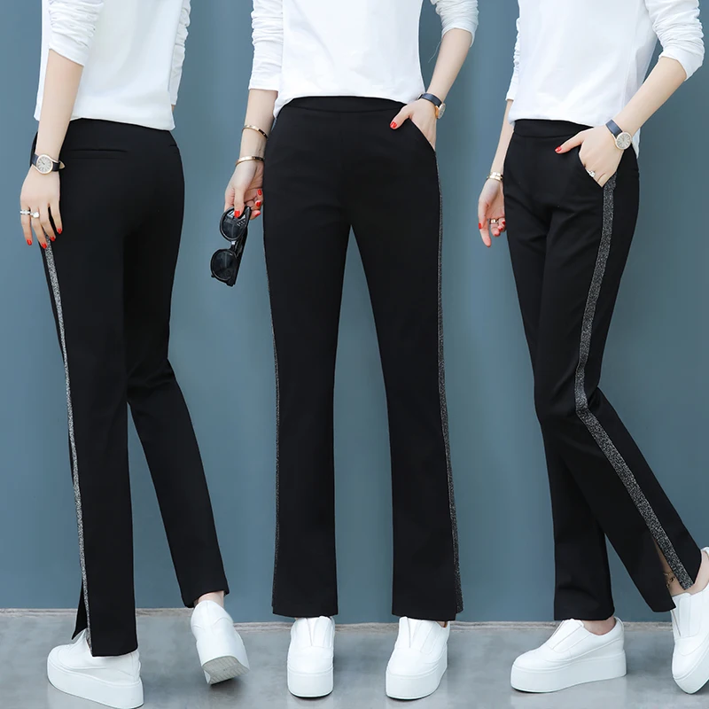 Nine points flare pants female 2019 spring autumn loose Elastic High Waist Lady slim Trousers wide leg casual sports | Женская одежда