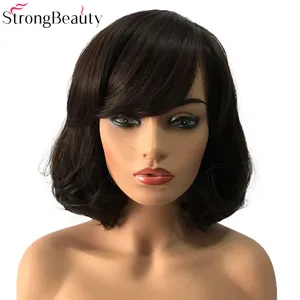 StrongBeauty короткие синтетические парики боб волосы черныйтемно-коричневый с челкой натуральный женский парик