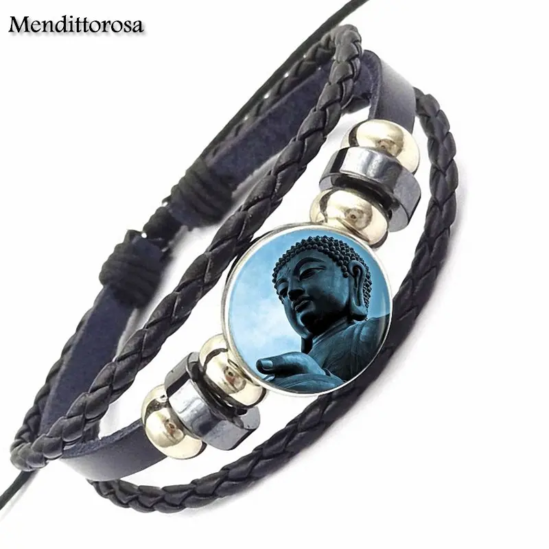 EJ глянцевый винтажный Модный стеклянный черный кожаный браслет браслеты