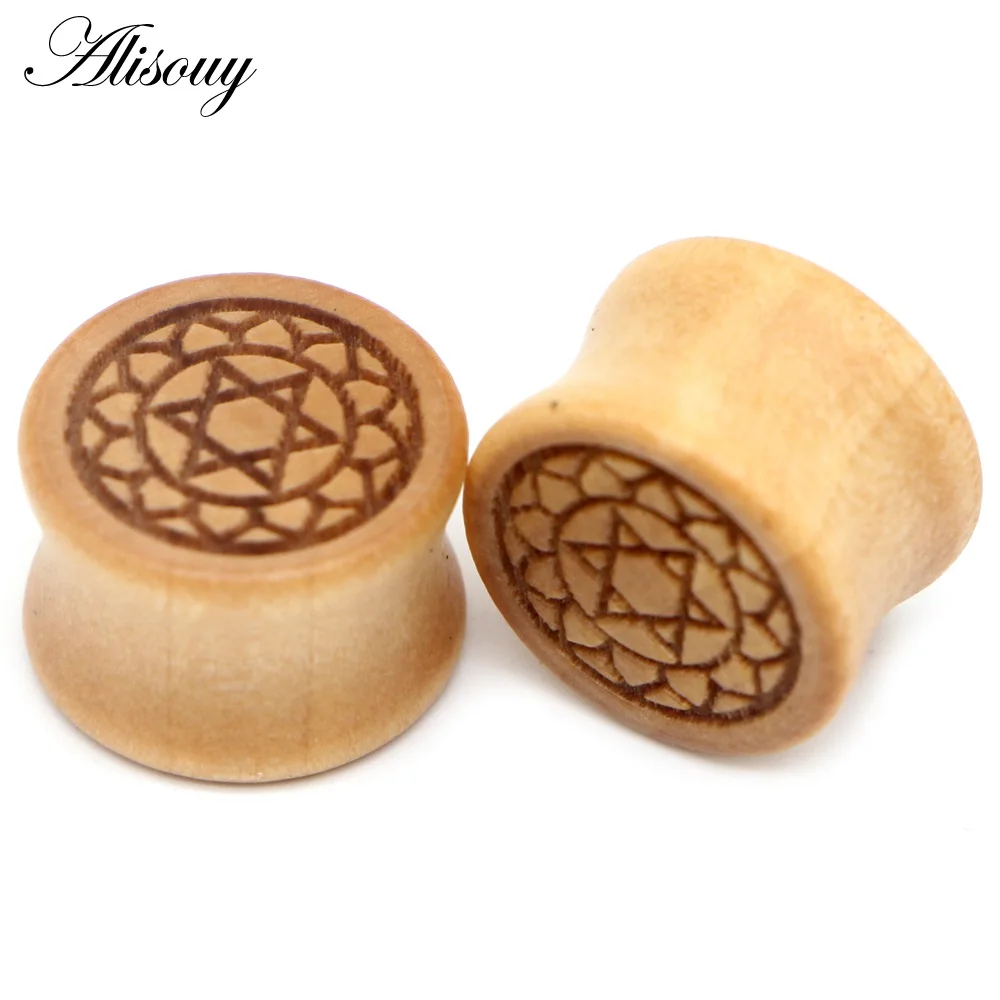 EM0904H Pattern 1 Alisouy, 2 шт, модные беруши из натурального дерева, тоннели для плоти, 8-20 мм, Эспандер для ушей, носилки, пирсинг, ювелирные изделия - Окраска металла: EM0904H Pattern 1