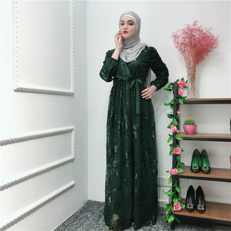 Роскошное мусульманское кружевное платье с вышивкой Bronzing Abaya кардиган KimonoLong