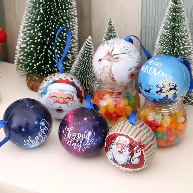 Рождественская банка искусство железная коробка для конфет елка подвесное
