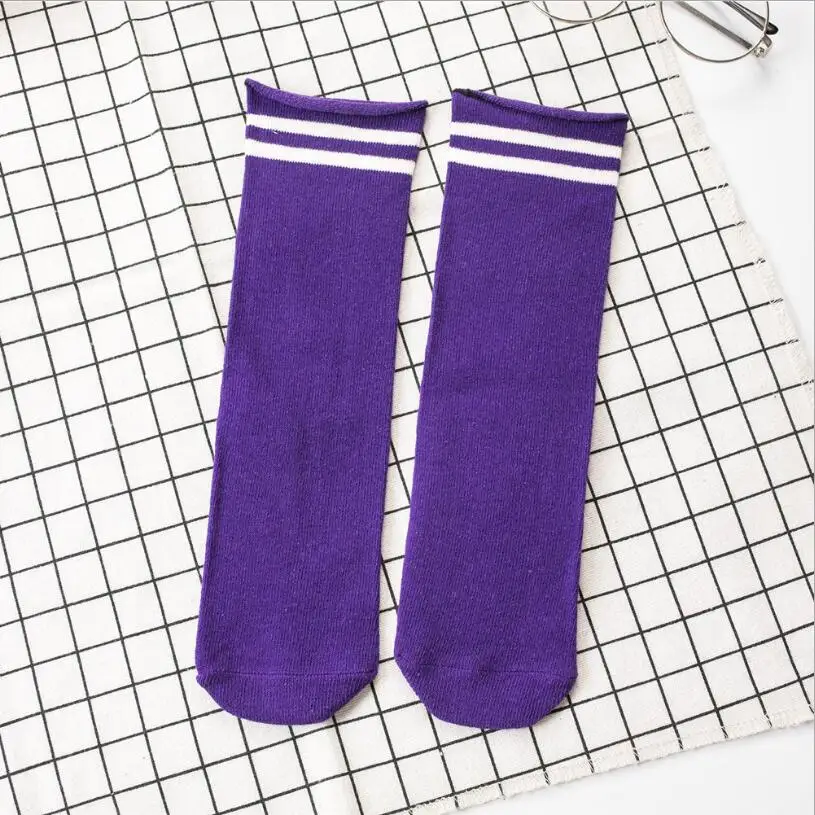 Purple Socks Детские спортивные футбольные Гольфы выше колена, гольфы для девочек и мальчиков, высокие носки в полоску для детей - Цвет: Purple Socks