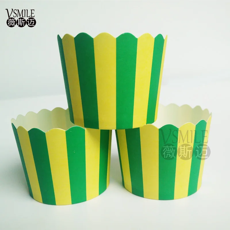 100 шт зеленый желтый полосатый дизайн бумага выпечки кекс чашка для свадьбы День