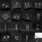 Длинные висячие серьги-кольца унисекс SOHOT, металлические украшения в стиле панк, подвеска в виде креста, звезда серебряного цвета