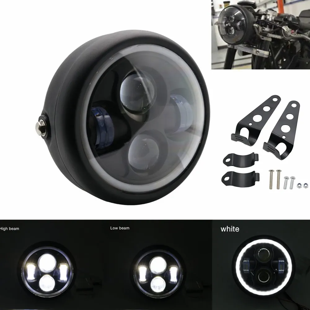 headlamp and bracket 6," водить мотоцикл круглая фара-ореол DRL свет для Harely Softail Dyna Sportster Chopper кафе-рейсеры 5,75" головного света - Цвет: headlamp and bracket