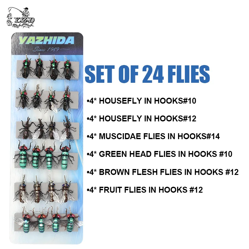 Fly Fishing Flies set 12pcs Mosquito Housefly Realistic Insect Lure for Trout Lure kit flyfishing