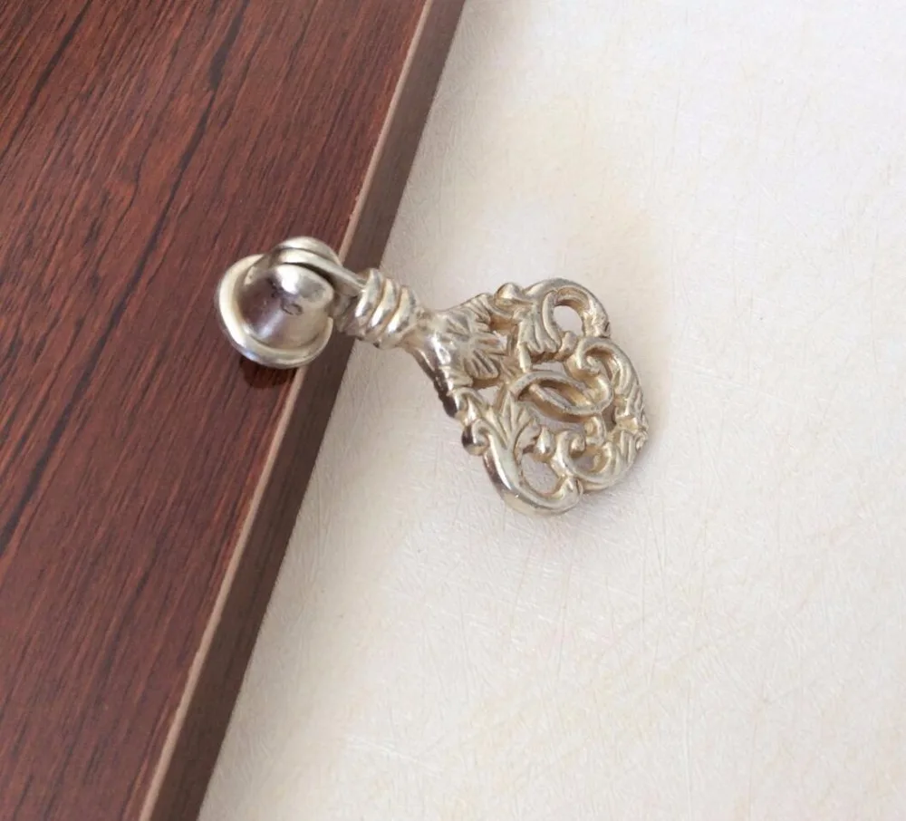 Ретро ящик капли серебряные ручки комода цветок шкаф капли/деревенский кухонная