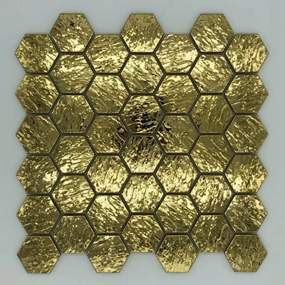 gold color Шестиугольная шестиугольная мозаика, волнистая кора, металлическая мозаика, настенная плитка, выпуклая 3D нержавеющая стальная настенная плитка для гостиной - Цвет: gold color