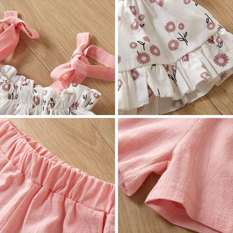 Bear Leader Girls Clothing Sets Fashion Summer Kids Flower Print Sling T-shirt+Solid Shorts 2Pcs Clothes | Детская одежда и обувь