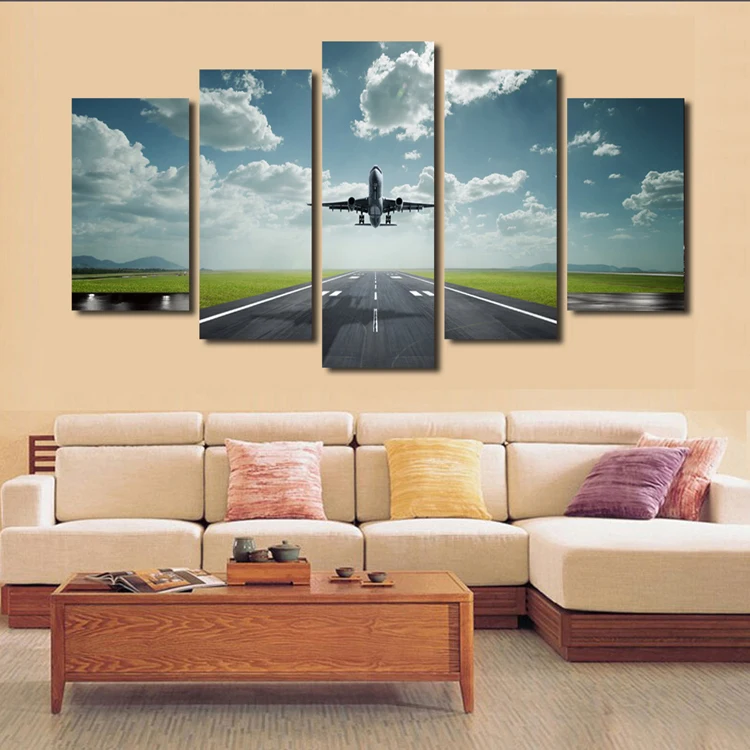 

5Panel Modern Abstract HDBlue Sky and The Plane Oil Painting on Canvas for Living Room Wall Art Gift Decoration Home No Frame