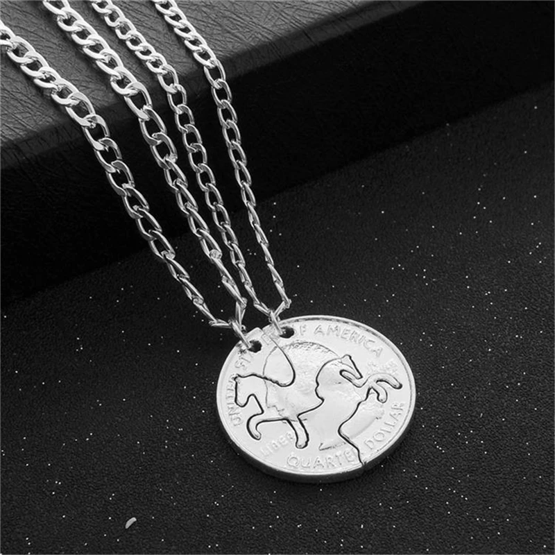 2pcs/Set Silver Coin Two Horses Necklace Best Friend Gifts Pendant Charm Lover Couples Women Men Jewelry | Украшения и аксессуары
