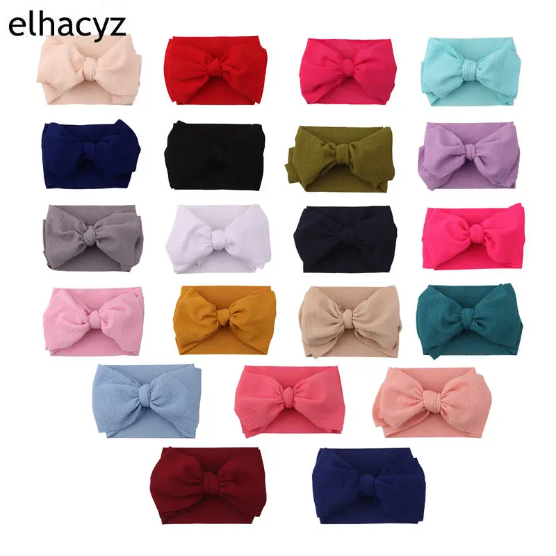

NEW 7'' Big Bow Headband For Girls 2021 Solid Large Hair Bows Elastic Turban Head Wraps Kids Top Knot Hairband Hair Accessories