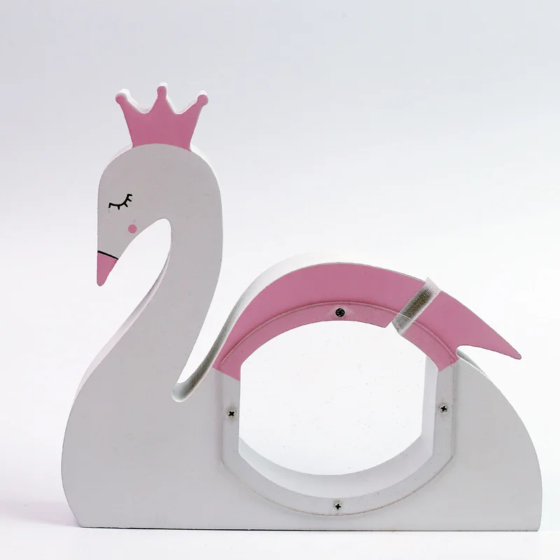 Crown swan Pink 3D деревянные украшения, копилка, монета, копилка, деревянный декор для детской комнаты, реквизит для фотосессии, подарок на день рождения, год - Цвет: Crown swan Pink