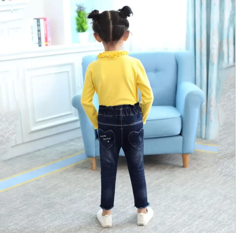 Baby girl clothes denim pants elastic waist cute print jeans spring autumn new brand boot cut trousers children ws179 |