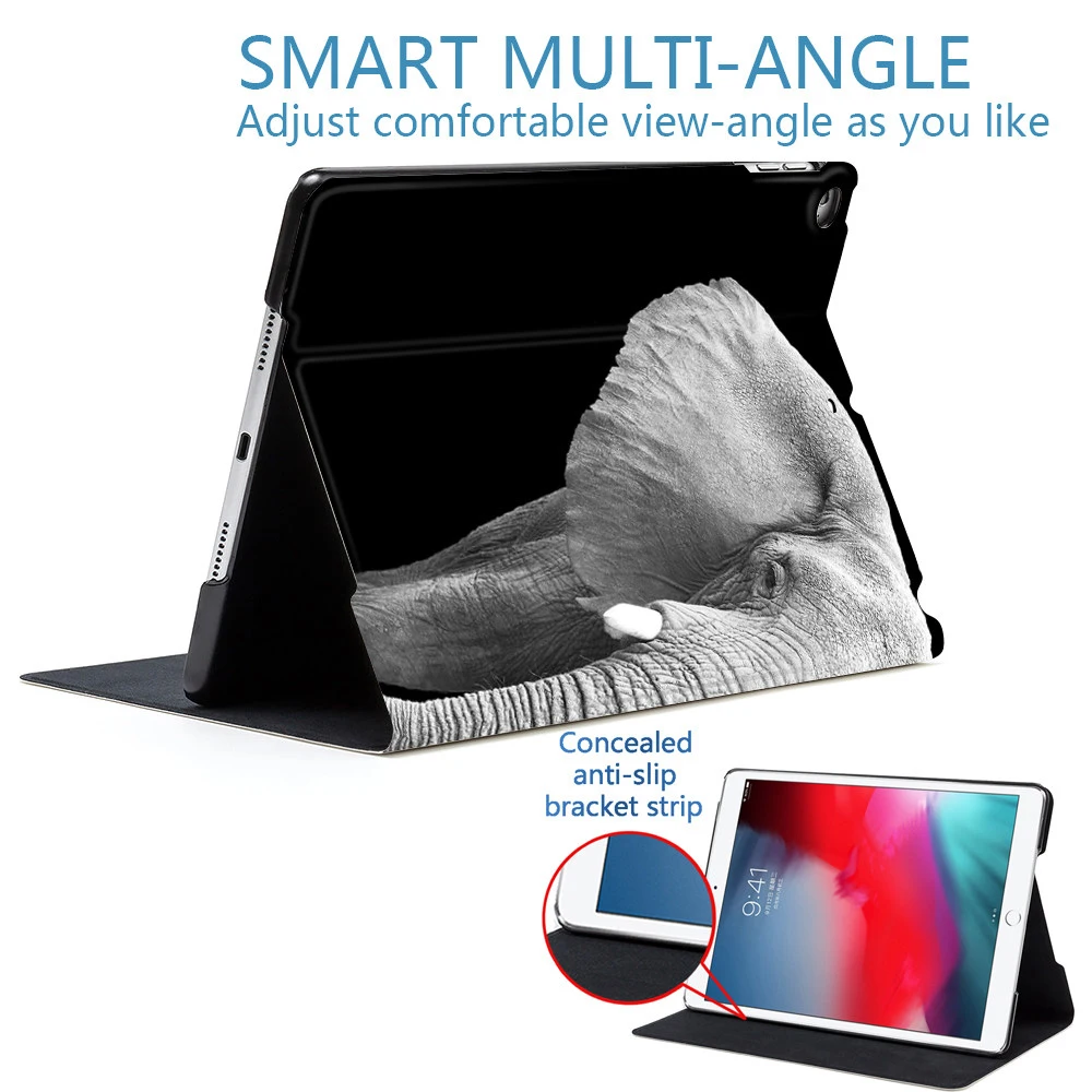 Для iPad Air 1 2 3 9 7 &quot2018 56 7th 2019 10 2&quot 5 &quotPRO Mini 4 Cool Animals Black Elephant PU кожаный смарт-чехол с