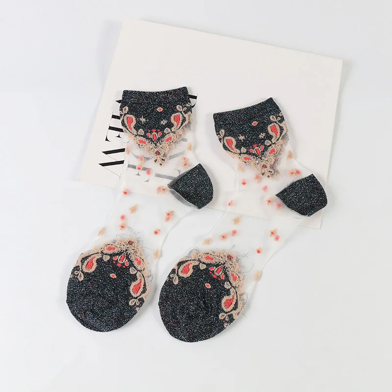 Женские шелковые короткие носки DONG AI белые эластичные тонкие прозрачные до