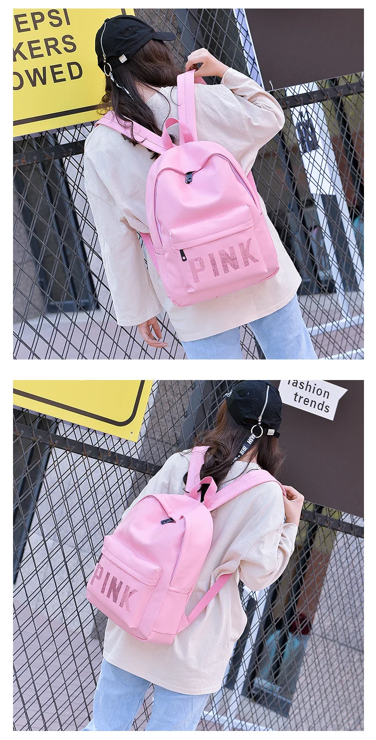 Качественный женский кожаный рюкзак с розовыми буквами; Bolsas Mochila Feminina; Большой Школьный рюкзак для девочек; дорожная сумка; школьный рюкзак; Черный Рюкзак