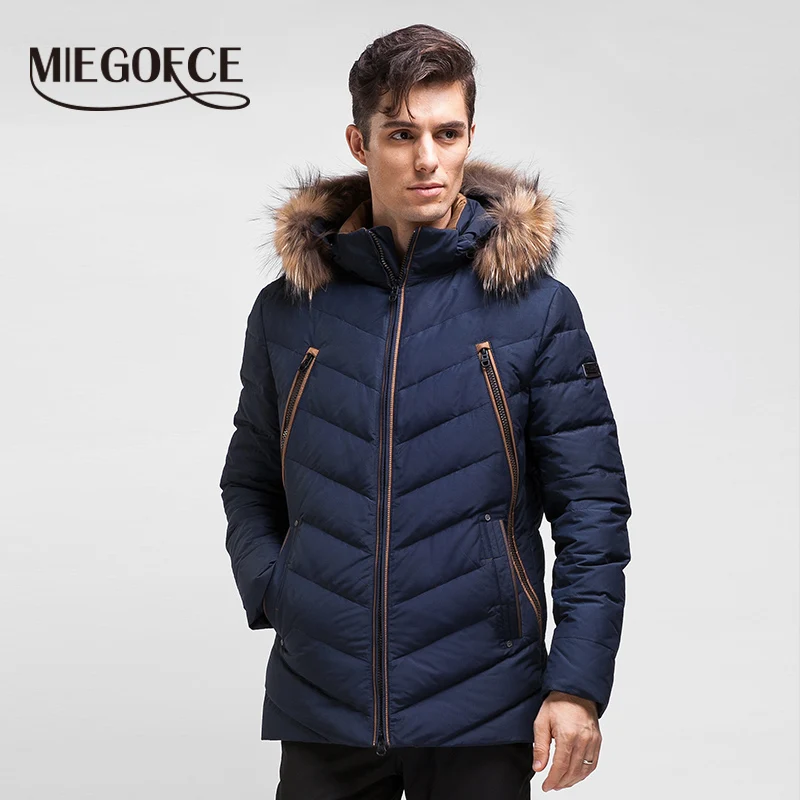 Теплый Зимний Мужской Пуховик Водонепроницаемая Ткань Мужская Парка с Капюшоном