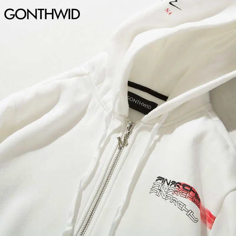 Gonthwid смешно печатных флис Full Zip Up Hoodie Куртки мужские 2017 Зима хип-хоп Повседневное