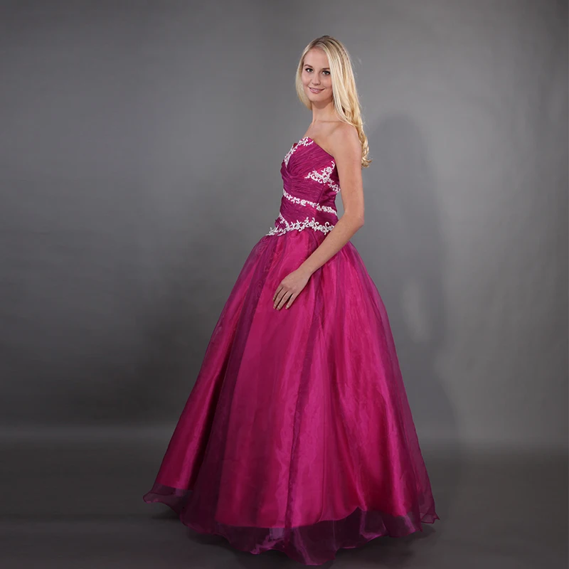 Elgant Милая фуксия розовый Quinceanera платья пушистые Бальные органза Белая аппликация