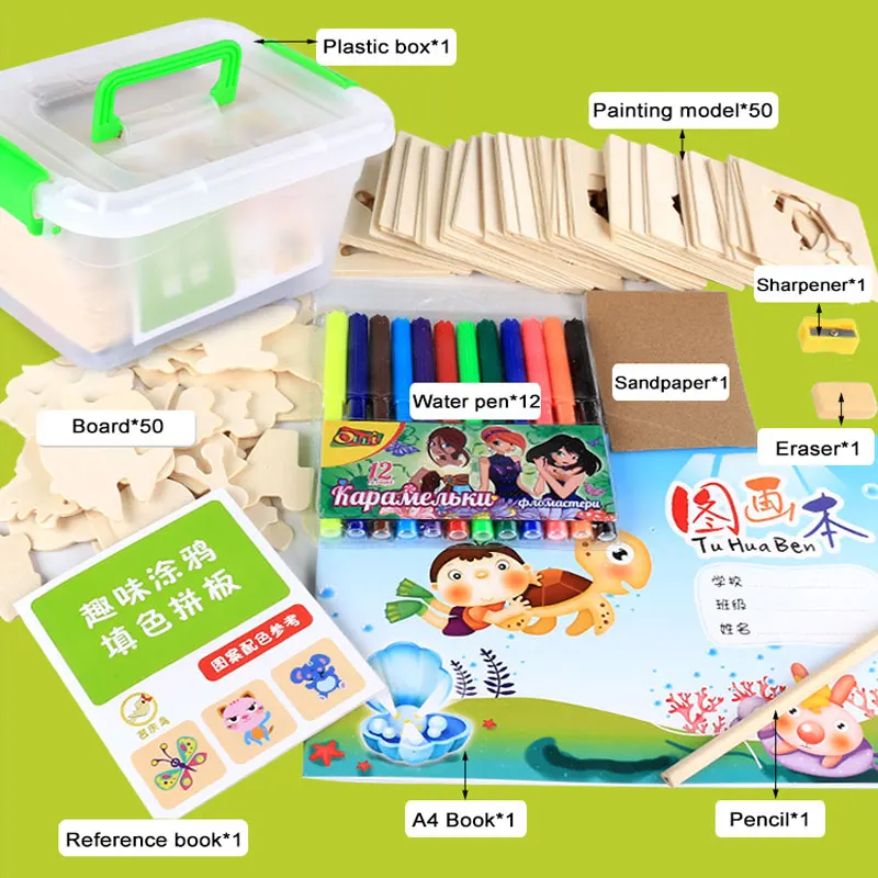

Wooden Coloring Model Books Water Drawing Books Set Early Learning Educational Toys For Children Color Painting Book YA0364H