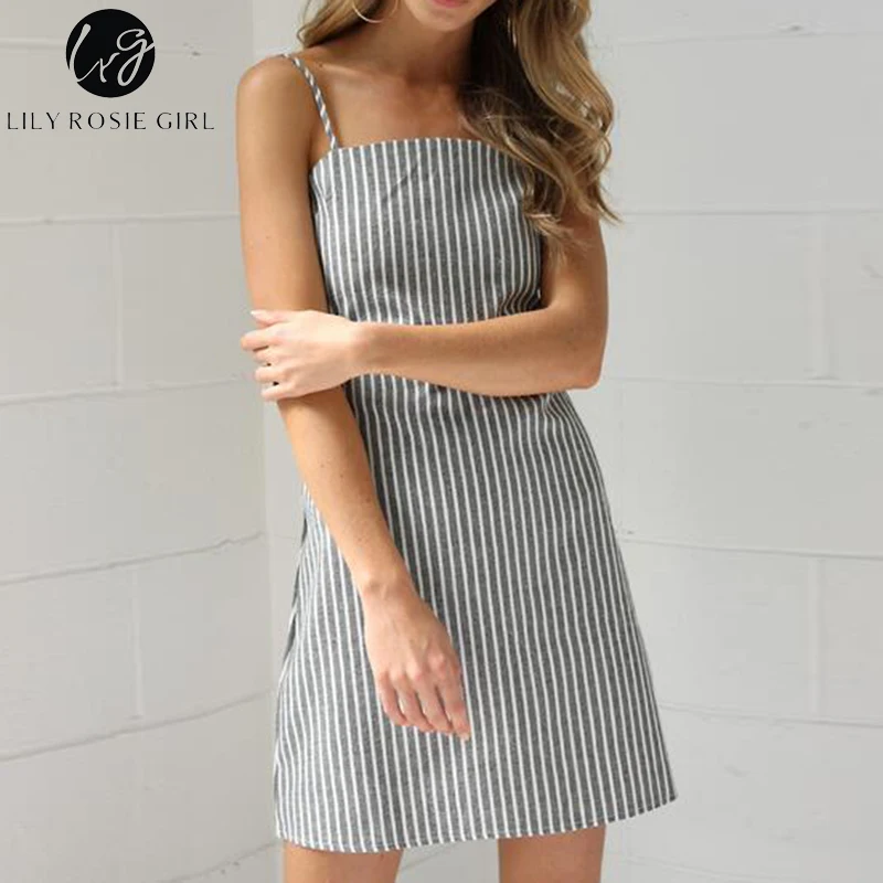 Lily Rosie/серое Полосатое платье с открытыми плечами для девочек Vestidos женское