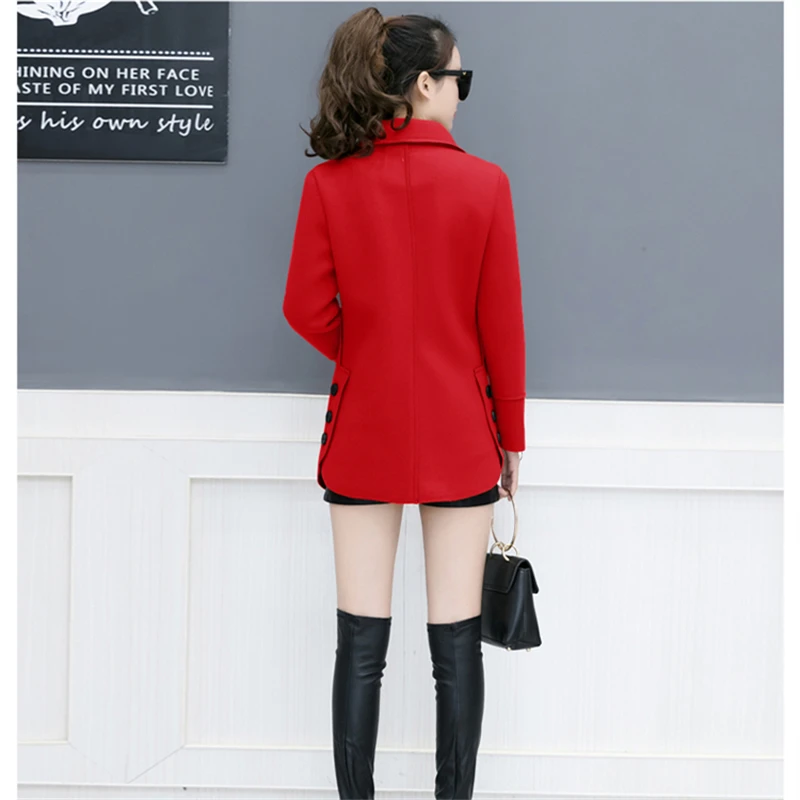 Autumn Winter Red Wool Coat Women Windbreaker Plus size Slim Caramel Blend Jacket Outwear Casual Woolen Female | Женская одежда