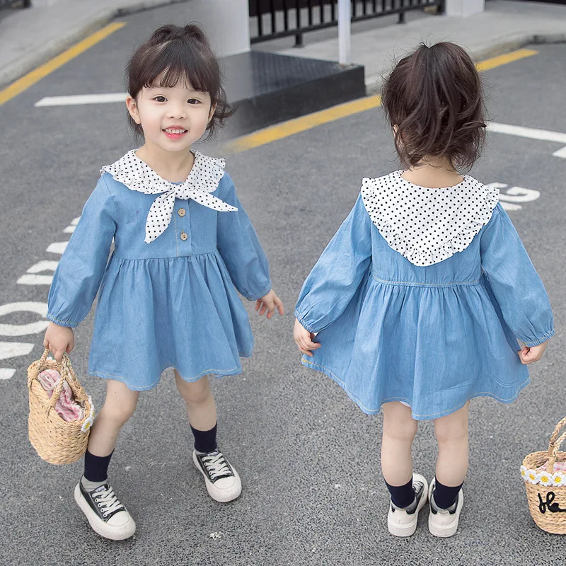 Cute Girl Denim Dress For Toddler Princess Long Sleeve Kids Summer 2019 Baby Party Wedding Pageant Dresses 2-5T | Детская одежда и