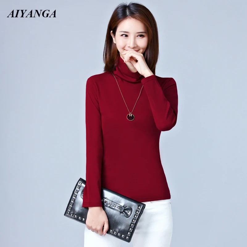 

Cotton T-Shirts Womens 2019 Spring Autumn Turtleneck T-Shirts and Pullovers Tees Long Sleeve Plus Size T Shirt For Women