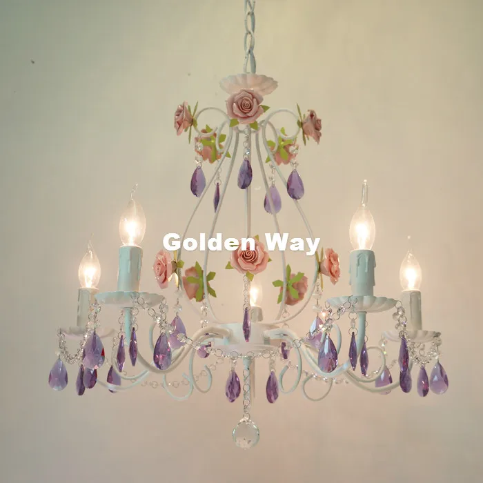 Современная белая европейская люстра лампа Lustre Light 3L/5L/8L розовая роза фиолетовые