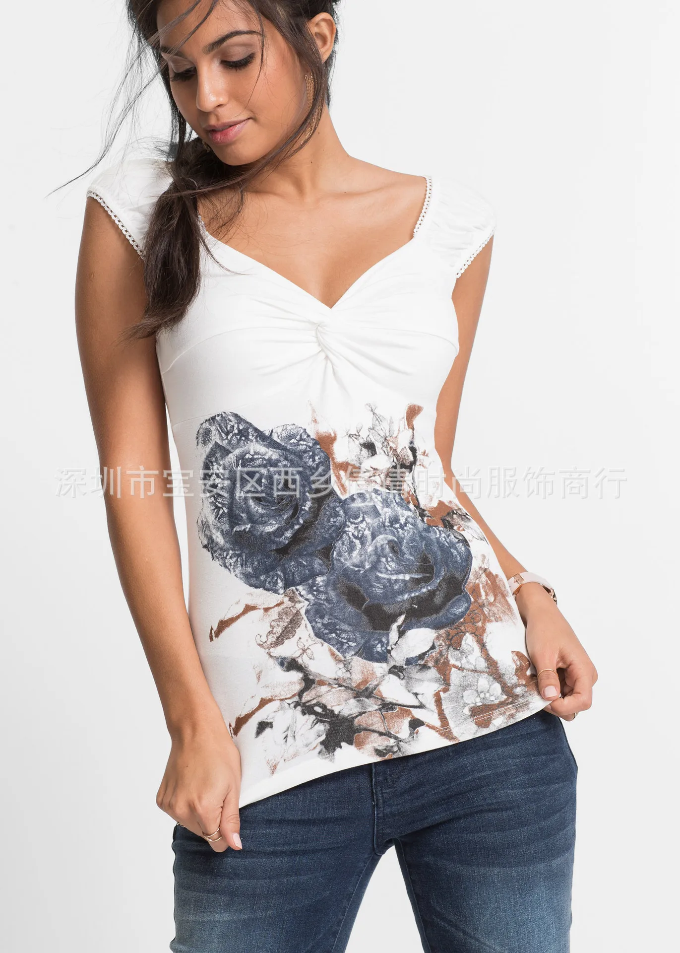 Сексуальный женский топ с узлом спереди модный розовый синий серый цветочный