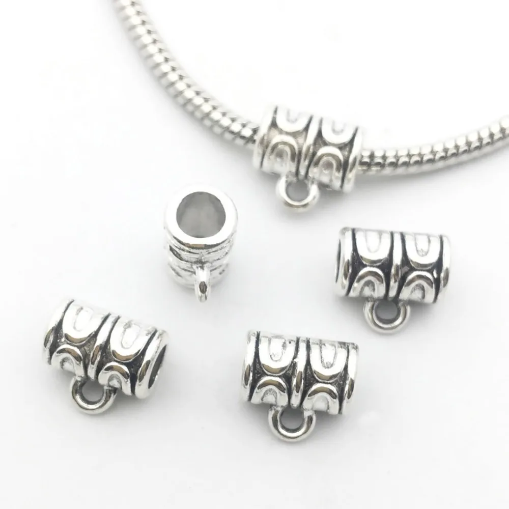 120pcs Mixed Antique Silver Bail Tube Beads Jewelry Finding Fit For Charms European DIY Necklace Bracelet Pendant Accessories | Украшения и