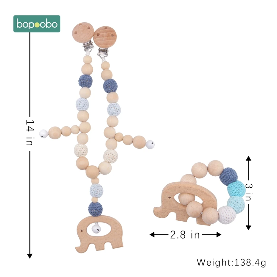 Blue Set Bopoobo 2 шт Детские Вязаные бусы браслет для прорезывающихся зубов Bpa бесплатно детская кроватка Висячие погремушки игрушки слон коляска Мобильная пустышка Клип - Цвет: Blue Set