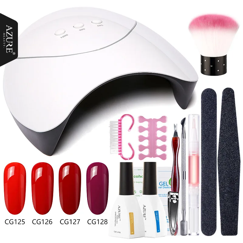 AZURE BEAUTY набор для дизайна ногтей УФ светодиодный светильник Сушилка и 4 цвета набор гель-лаков для ногтей набор инструментов для ногтей гель лак маникюрный лак набор инструментов - Цвет: Set 3