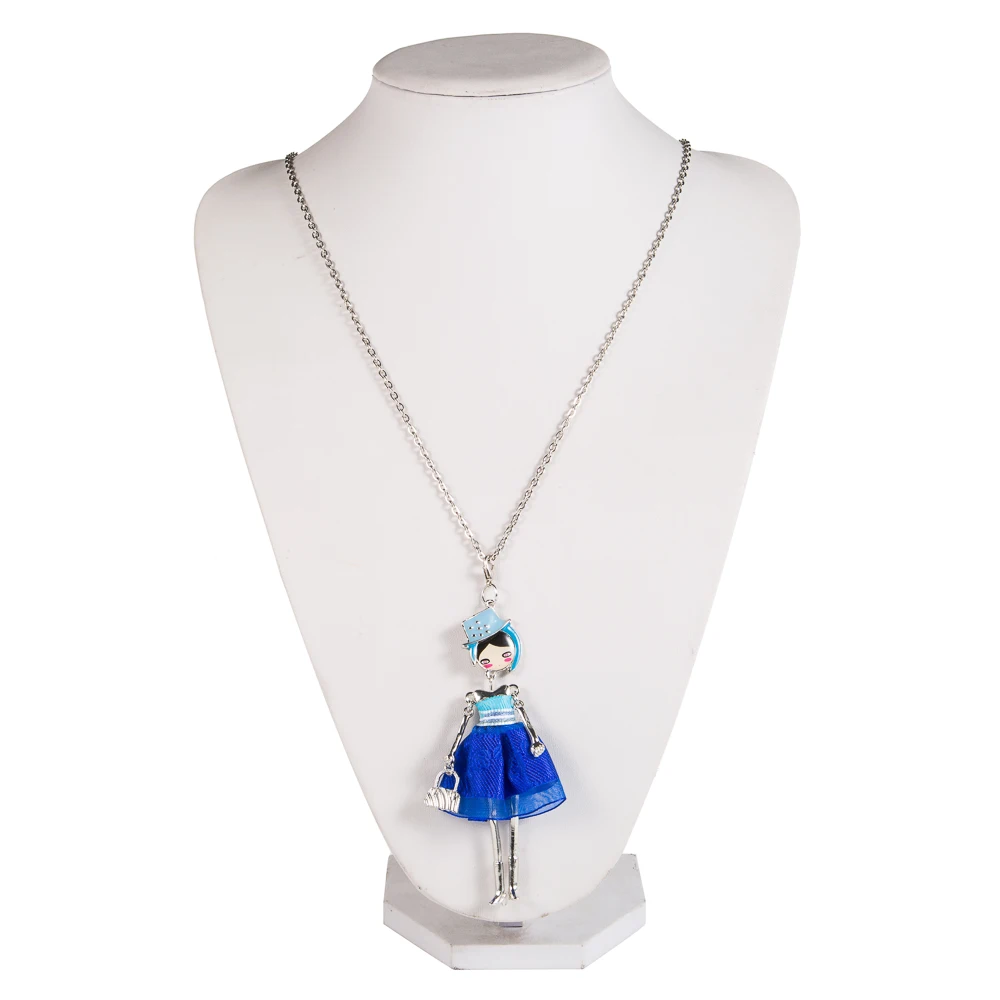 

WNGMNGL New 5 Colors Charm Embroidery Dress Handbag Cute Doll Pendant Long Chain Necklace For Women 2018 Fashion Jewelry Gift