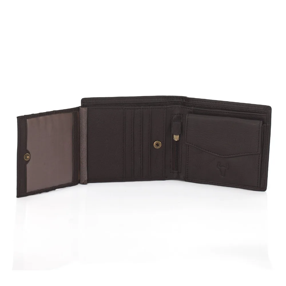 Мужской винтажный кошелек черный вместительный из натуральной кожи в три