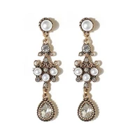 korean style clip earrings baroque long tassel pearl earrings pairs fake vintage large gothic pink crystal ss bridal jewelry