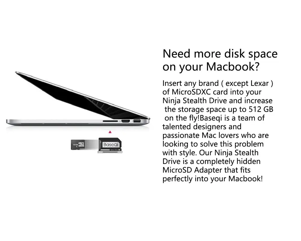 BaseQi алюминиевый MiniDrive Micro SD кард-ридер для Macbook Pro retina 13 ''компактный флэш-адаптер карта памяти адаптер