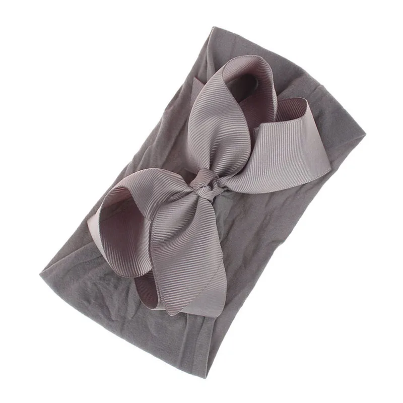 style 3 gray Милая Детская повязка на голову с бантиками, одноцветная эластичная повязка на голову для новорожденных девочек, нейлоновая лента для волос для младенцев, Детские аксессуары для волос - Цвет: style 3 gray