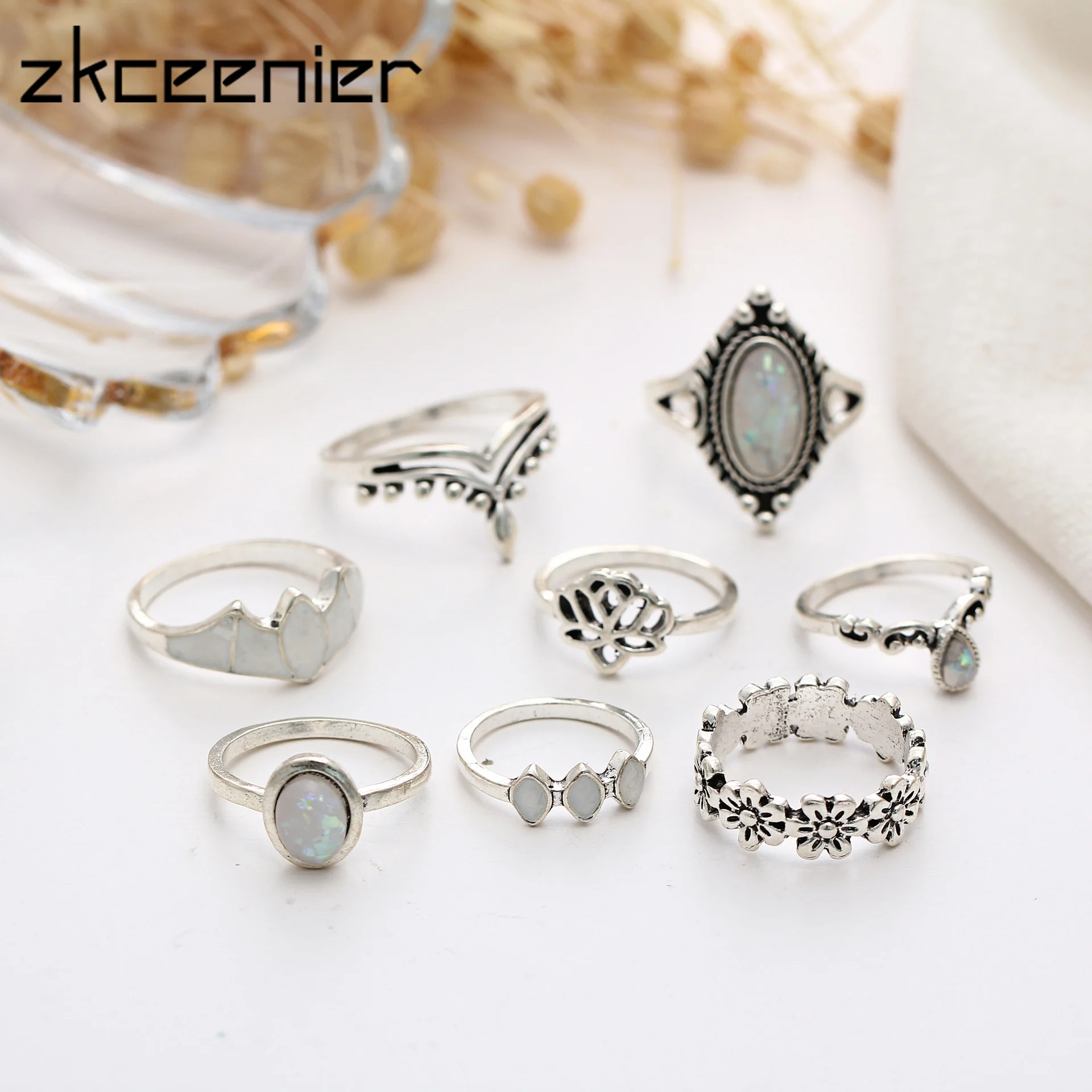 Комплект женских колец в виде цветка лотоса 8 шт./компл.|Кольца| |