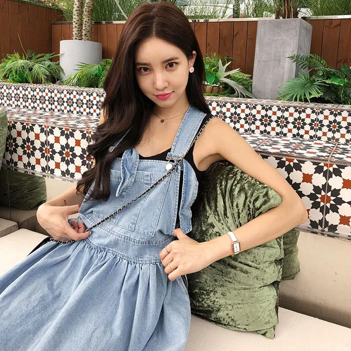 

New Fashion Women dress Loose Slim Big Pendulum Cowboy Long Straps Dresses Light Dark Blue 6705