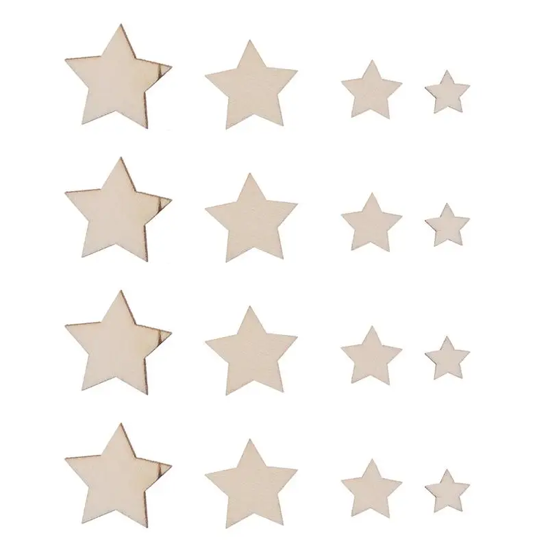 100pcs Unfinished Wooden Stars Cutout Discs Assortment For Patchwork Arts Crafts DIY Decoration Birthday Wedding Display A3