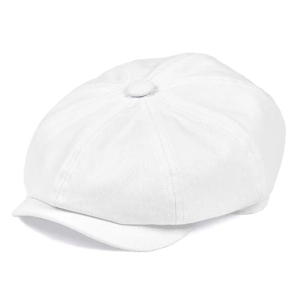 BOTVELA White Twill Cotton Newsboy Cap for Men Women Classic Cabbies Driver Apple Caps Gatsby Flat Hat Baker Boy Headpiece 003