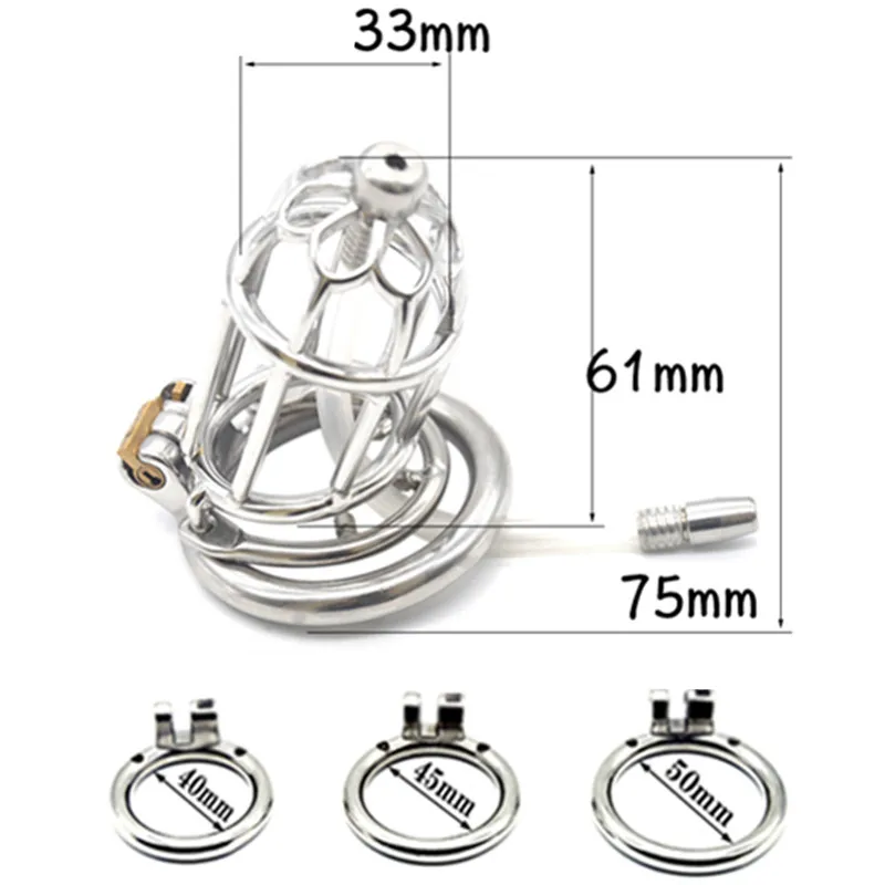 

Male Chastity Device Penis Cock Cage Chastity Rings with Removable Catheters and Barbed Anti-off Ring Sex Toys for Men G7-247F